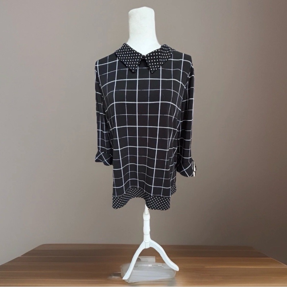Zero 2 Eight Women's Short Sleeve Blouse Black/White Size XL
